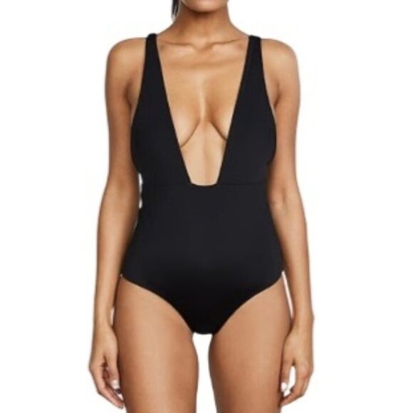 Mara Hoffman Women's Standard Audrey Black Deep V One Piece Swimsuit Size L, XL - Picture 2 of 11